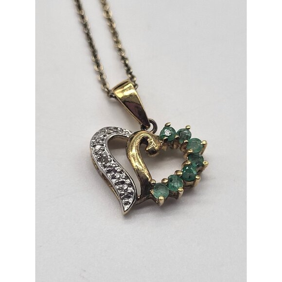 Ross-Simons Jewelry - VTG  Ross Simons RSE 925 Gold Plated Diamond Emerald Heart Pendant Necklace